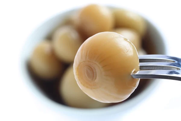 Cipolla sottaceto su una forchetta — Foto Stock