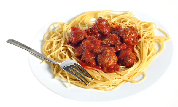 Assiette de spaghettis et boulettes de viande — Photo