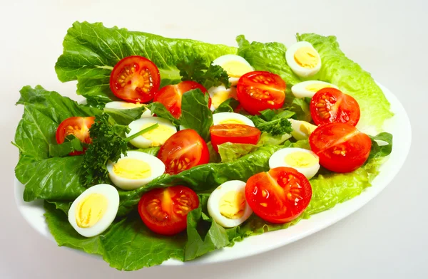 Gourmet quails egg and tomato salad — Stock Photo, Image
