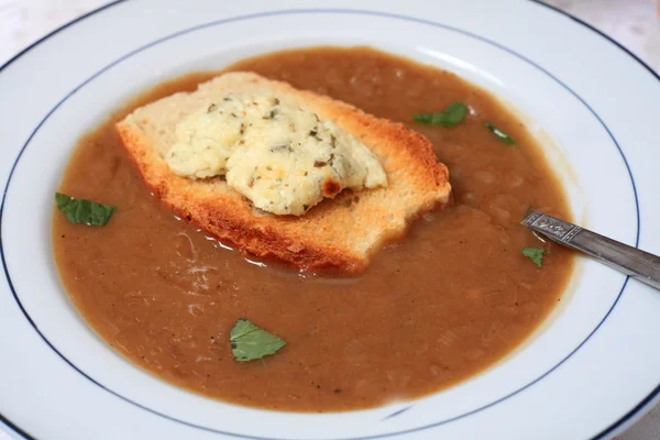 Zbliżenie zupa z cebuli — Zdjęcie stockowe