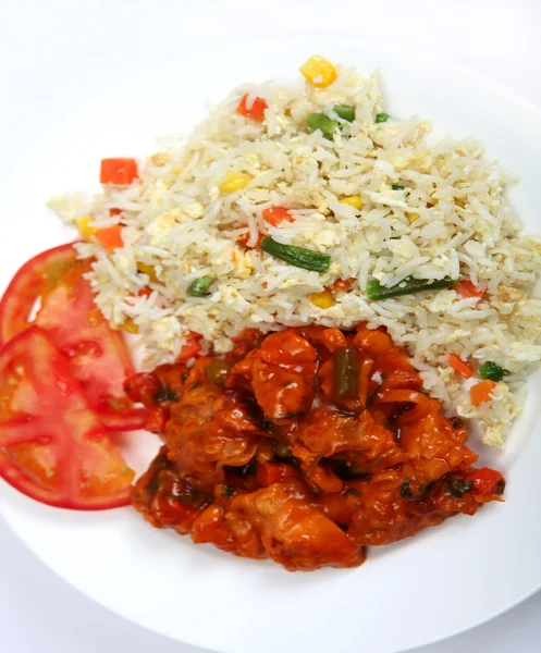Chicken sweet and sour with rice — Stock Photo, Image