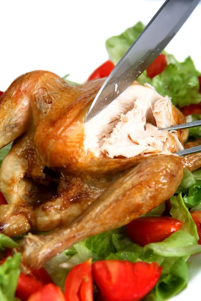 Řezbářství pečené kuře — Stock fotografie