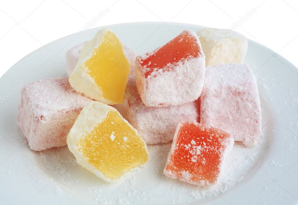 Turkish delight on a white plate