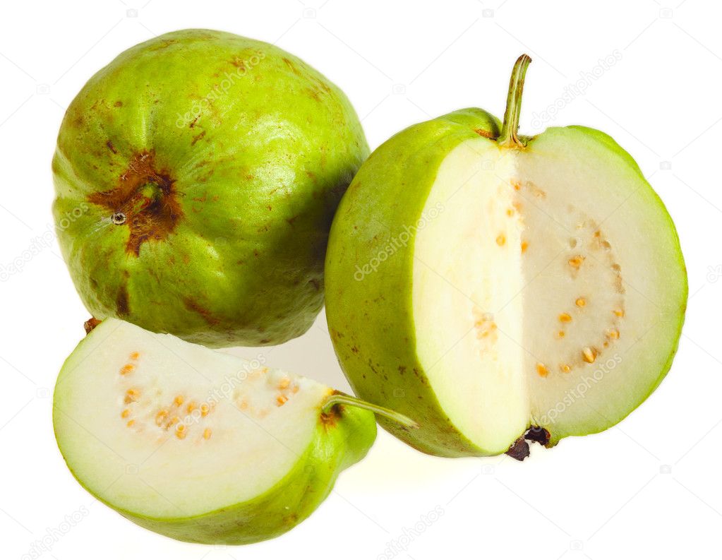 Guava fruits over white