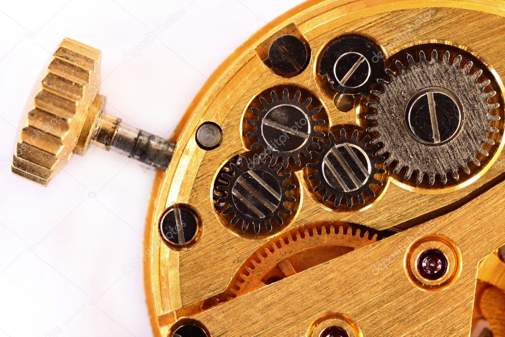 Extreme macro view of the workings of a wristwatch