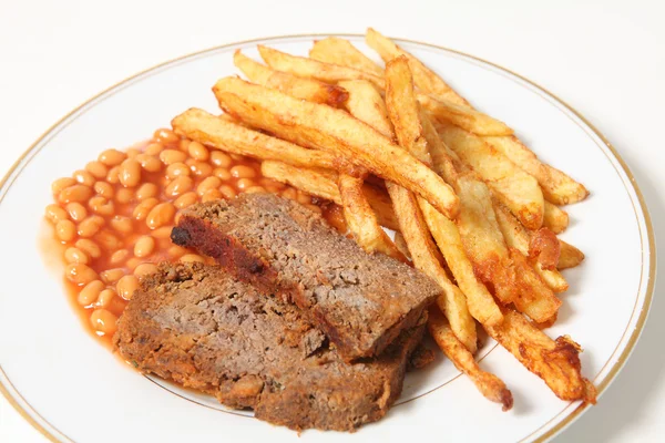 Meatloaf fries and beans horizontal — Stock Photo, Image