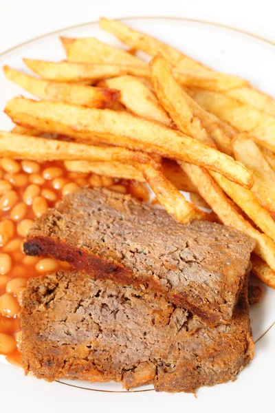 Meatloaf fries and beans vertical — Stock Photo, Image