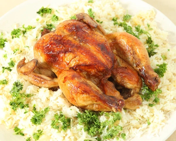 Ψητό κοτόπουλο και ρύζι υψηλής γωνία — Φωτογραφία Αρχείου
