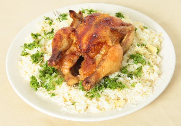 Ayam panggang dan beras sudut tinggi — Stok Foto