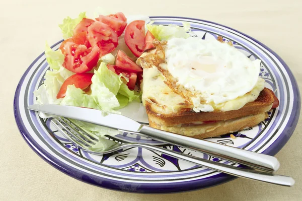 Croque madame plate with fried egg — Stock Photo, Image