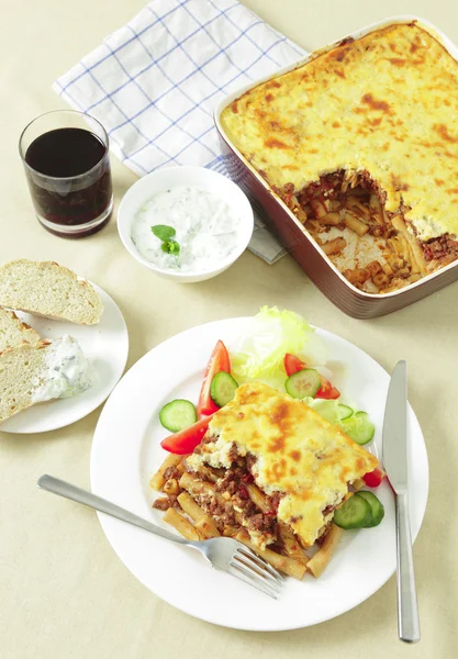 Pastitsio taverna meal from above — Stock Photo, Image
