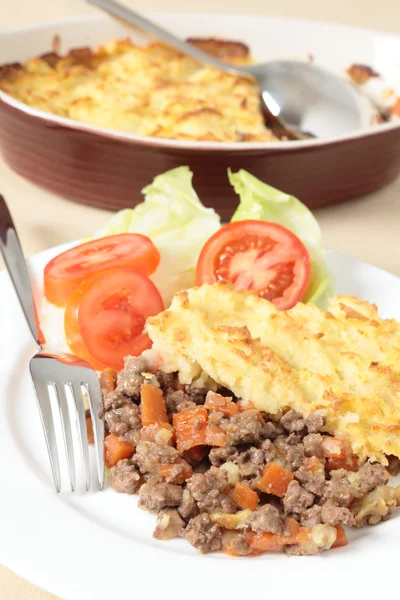 Shepherds pie with serving dish vertical — Stock Photo, Image