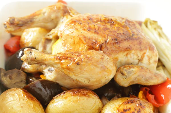 Chicken and roast vegetables side view — Stock Photo, Image