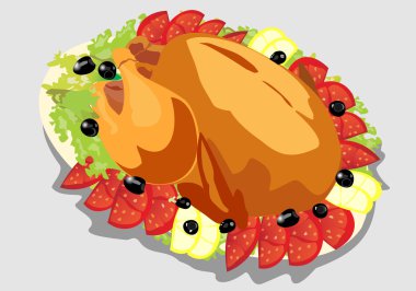 Illustration of roasted holiday turkey on platter with garnish clipart