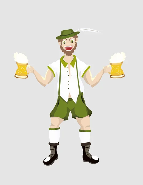 Lustiger Betrunkener mit Bier auf Oktoberfest — Stockvektor