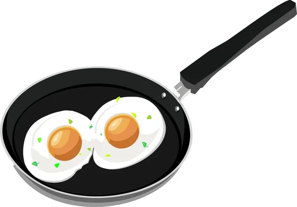 Смажені яйця з зеленню на сковороді — стоковий вектор