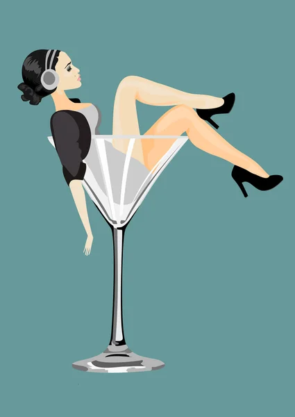 Szexi nő a martini pohár — Stock Vector