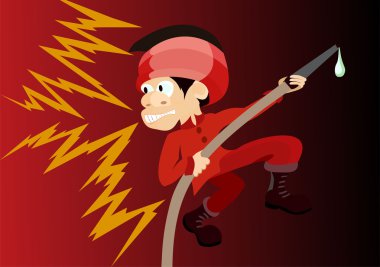 Fireman holding a fire hose clipart