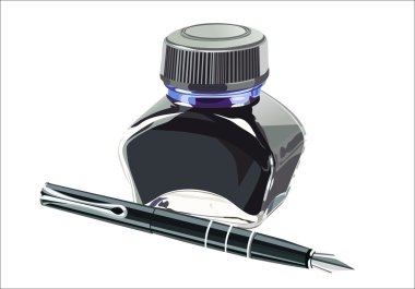 Fountain pen with ink bottle clipart