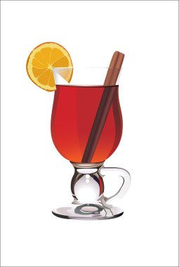 Hot mulled wine with orange slice and cinnamon sticks. Isolated on white. V clipart