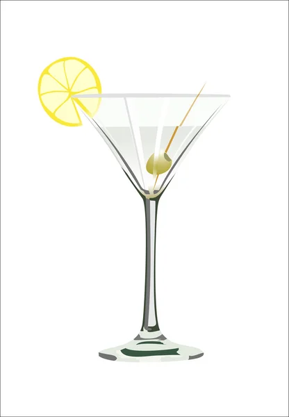 Martini glass with olive isolated on white — Stock Vector