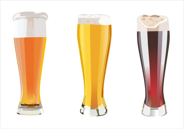 Pivo do skla, izolované na bílém. tři možnosti — Stockový vektor
