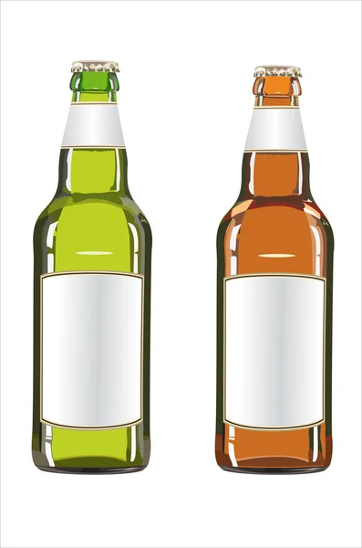 흰색 배경에 고립 된 녹색, 갈색 맥주 병 — 스톡 벡터