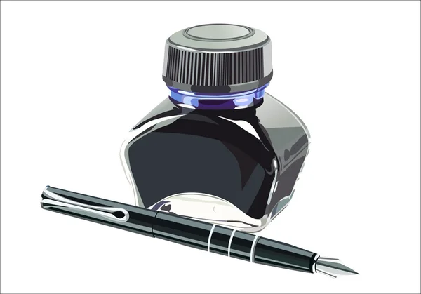 Fountain pen with ink bottle — Stock Vector