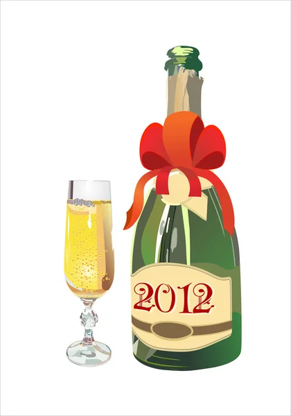 Bottle of Champagne in 2012 and New Year's drink. — Stock Vector