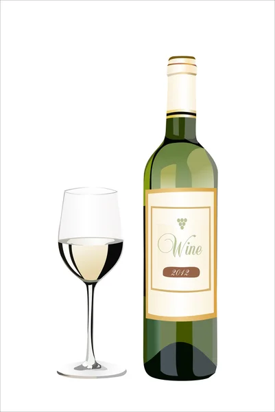 Bottiglia di vino bianco con un bicchiere — Vettoriale Stock