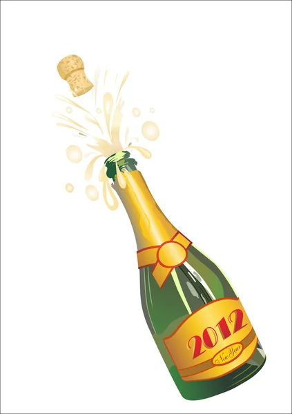 Ontkurkt champagnefles 2012. — Stockvector