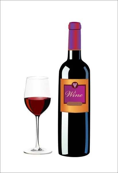 Botella de vino tinto con copa — Vector de stock