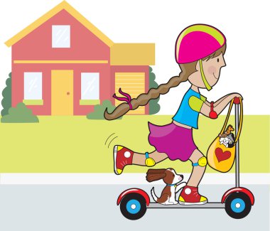 Scooter Girl and House clipart