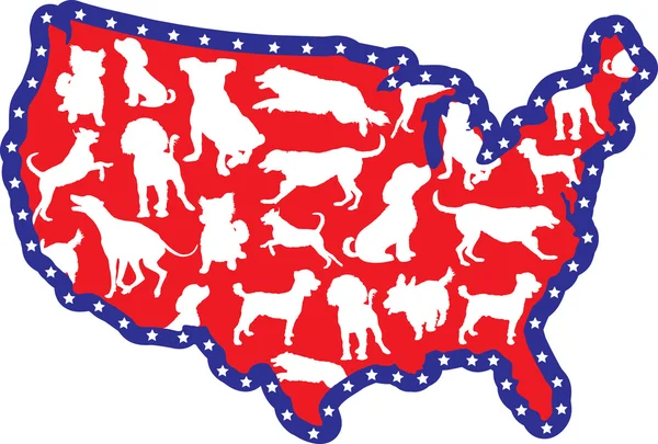 Carte américaine et chiens — Image vectorielle
