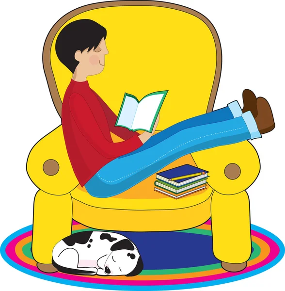 Junge und Hund lesen — Stockvektor