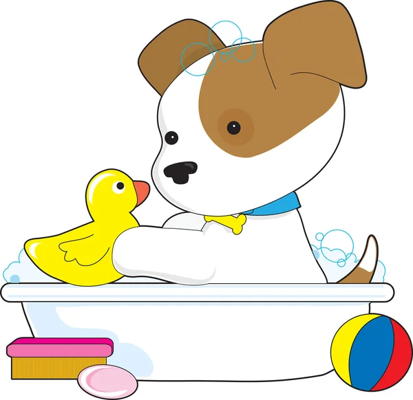 Lindo cachorro baño — Vector de stock
