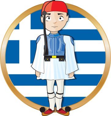 Greek Evzone with Flag clipart