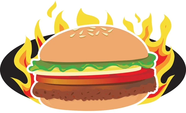 Flammande hamburgare — Stock vektor