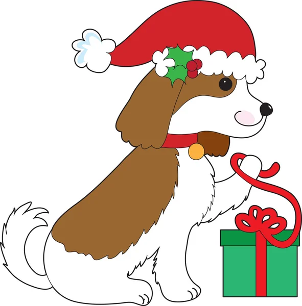 Cão presente de Natal — Vetor de Stock