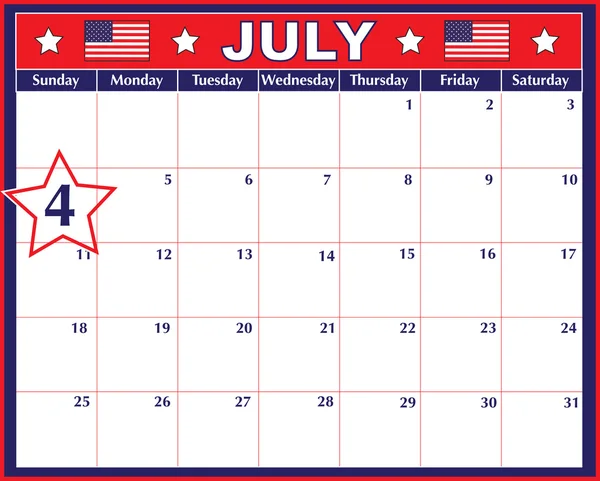 stock vector Fourth of July Calendar