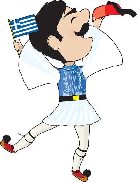 Evzone grecque dansant avec le drapeau — Image vectorielle