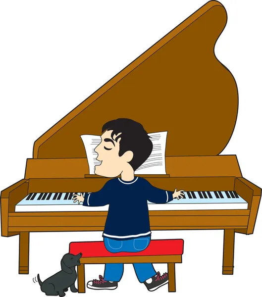 Piyano çalar ve köpek — Stok Vektör