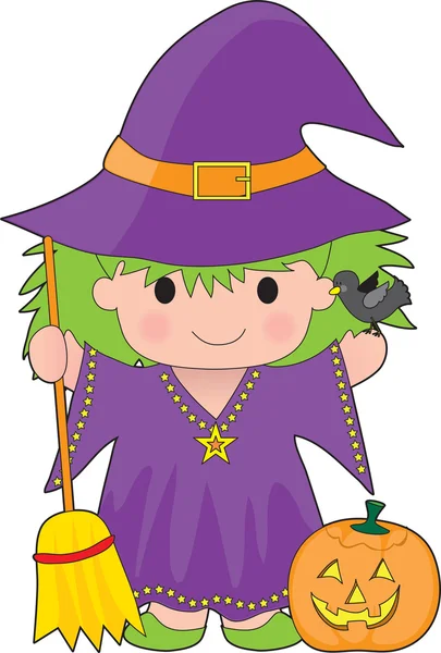 Witch Kid Isolated — Stock Vector