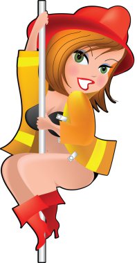 Young sexy female firefighter sliding down a pole clipart