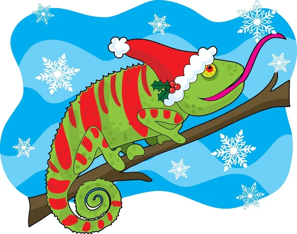 Un camaleonte con un cappello da Babbo Natale — Vettoriale Stock