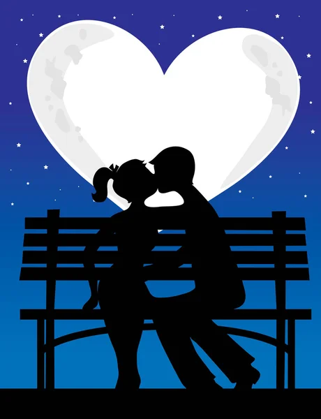 Couple Silhouette Moon — Stock Vector