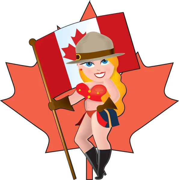 カナダの旗を持つ美しい若い女性 — ストックベクタ