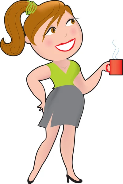 Chica joven con una taza de café — Vector de stock