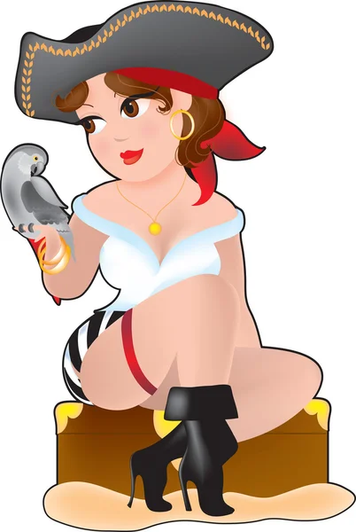 Kobieta pirat z papuga — Wektor stockowy
