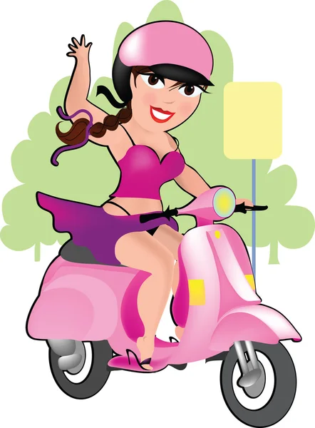 Menina sexy montando uma scooter —  Vetores de Stock